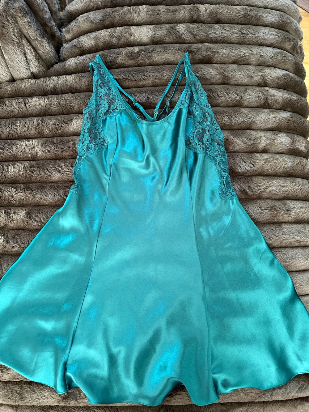 Victorias Secret Silky Green Lace-Trim Slip Dress